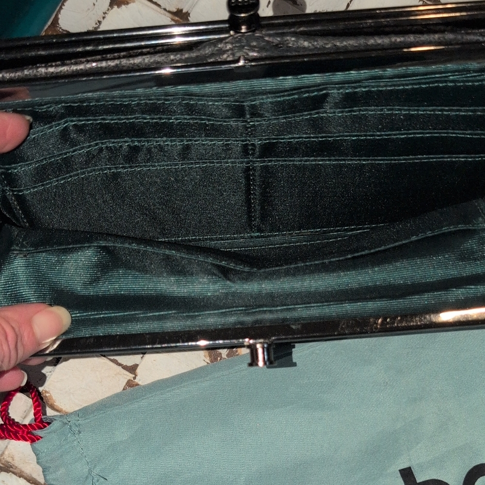 HOBO " The Original" Shimmering Black Leather Clutch And Dust Bag ! - Picture 5 of 16